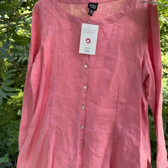 Eileen Fisher Coral Linen Shirt - Picture 5 of 6